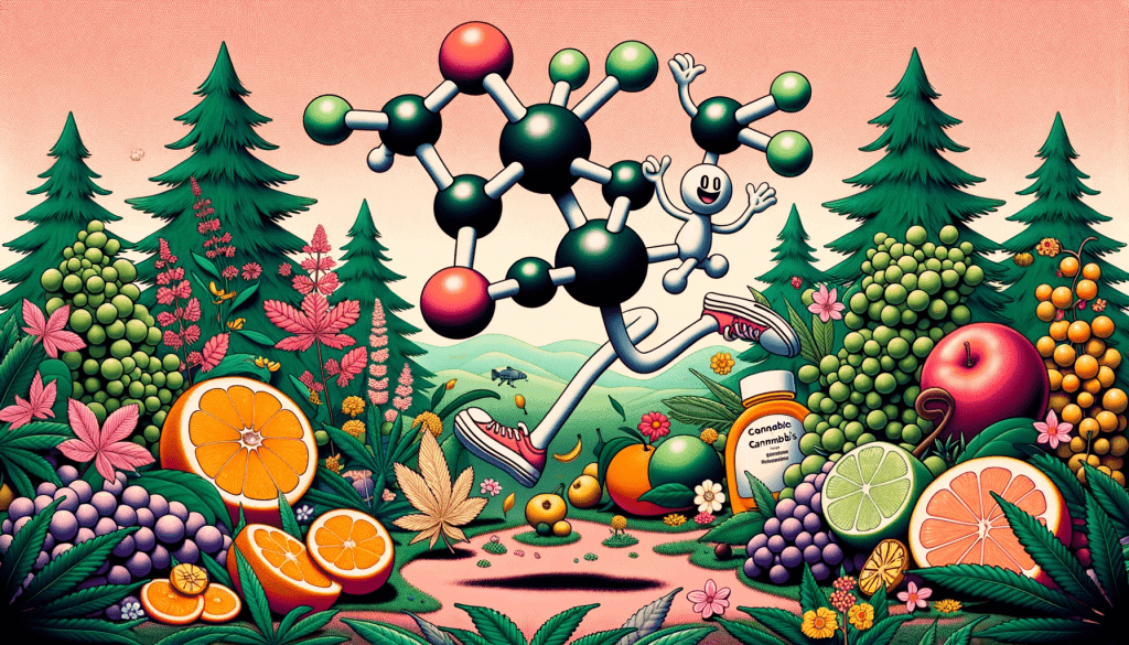 Whimsical Terpene Molecule Amidst Diverse Plants