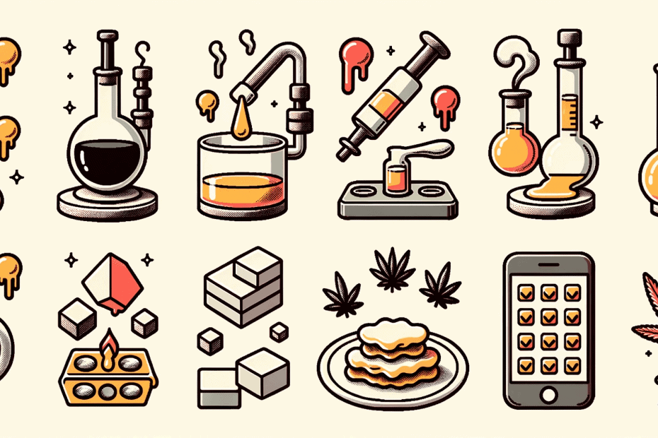 Icons depicting rosin consumption methods: dabbing, vaping, edibles.