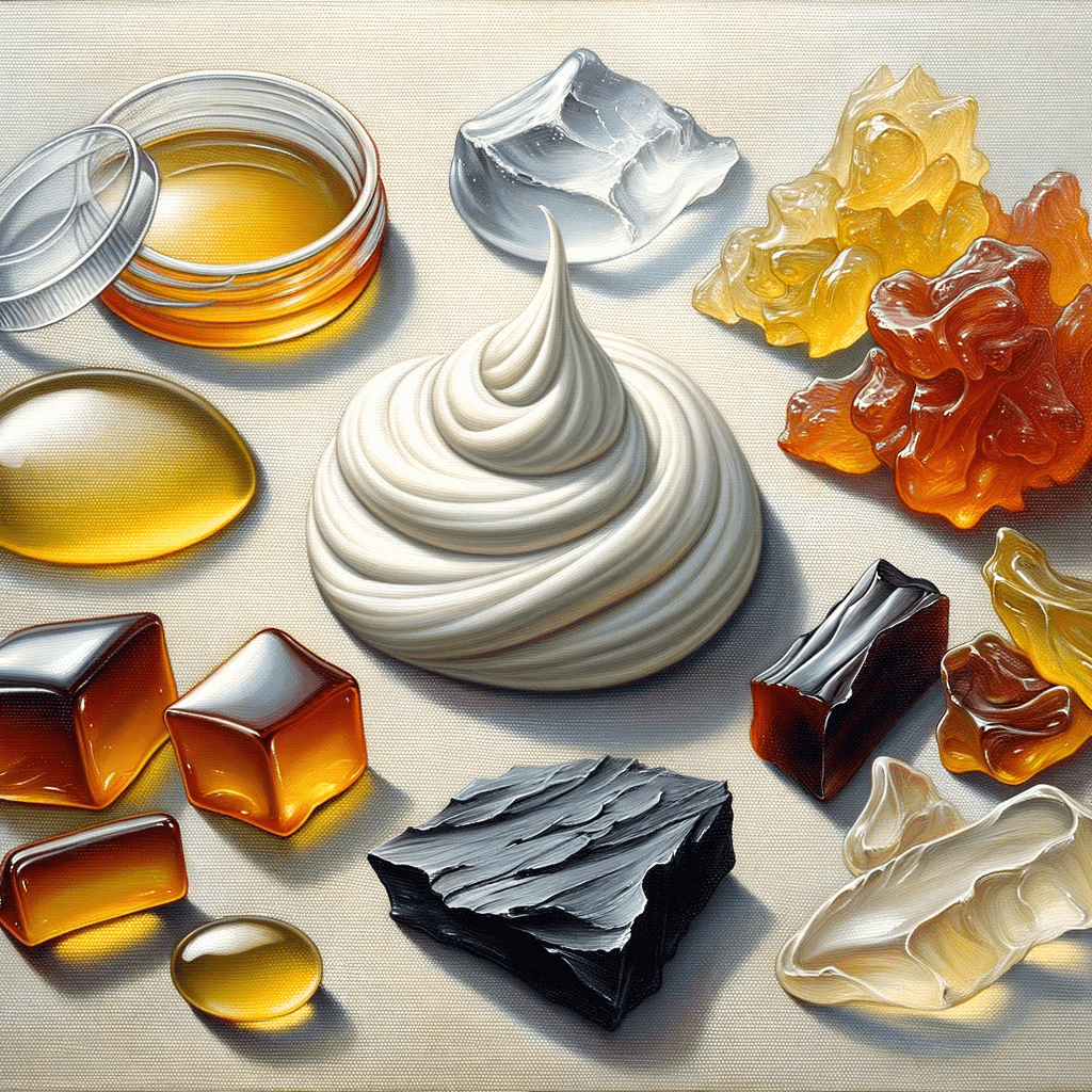 Oil painting of diverse rosin styles.