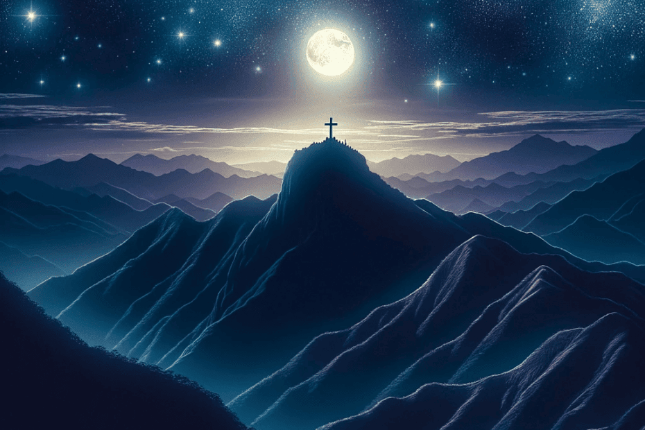 Digital Painting of Mt. Cristo Rey on a Starlit Night with Glowing Cross