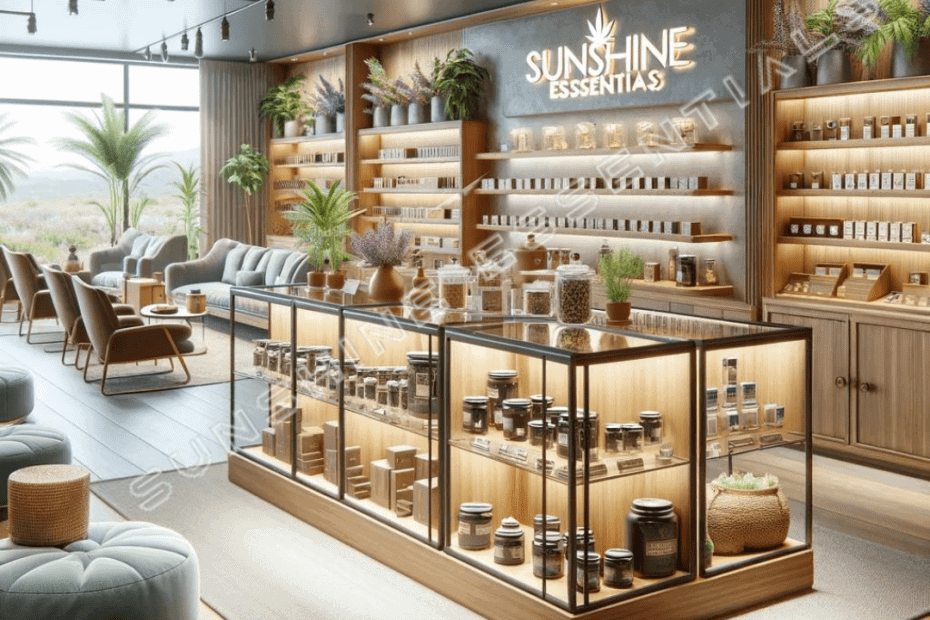 Modern cannabis dispensary interior with elegant displays