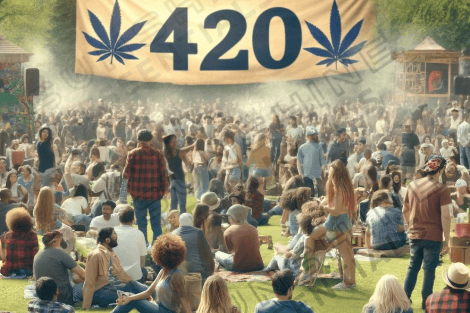 Diverse group of people celebrating 420 Day in a park